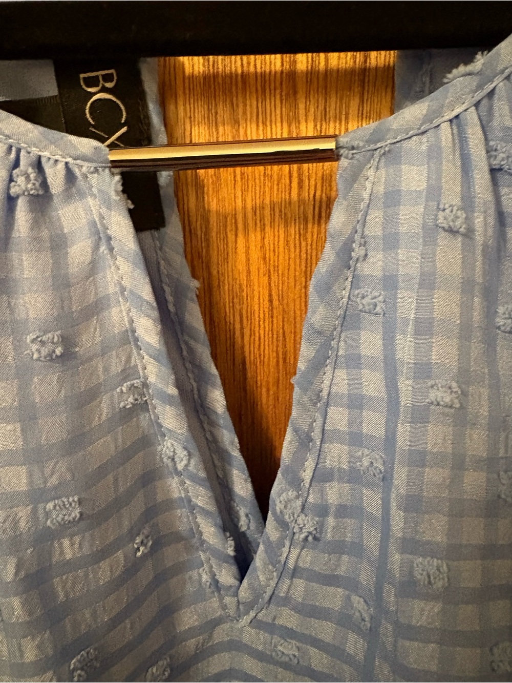 BCX Pale Cornflower Blue Peasant Blouse with Crochet Sleeve Panels - Picture 3 of 7